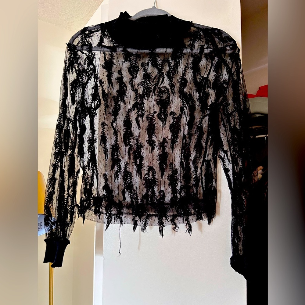 Sheer printed black top